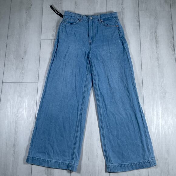 Paige Jeans Womens 29 Harper Wide Leg Light Blue Distressed Hem Relaxed Pants - Picture 1 of 16